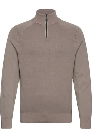 Lindbergh Knit Half Zip Jumper Brown