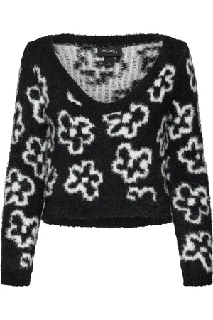 Monki Fluffy Knitted Boat Neck Sweater Black