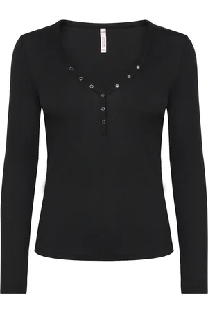 Hunkemöller Top Ls Waffle Henley Black