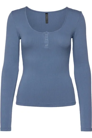 Hunkemöller Top Ls Rib Placket Blue
