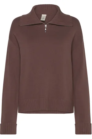 Y.A.S Fonny Ls Zip Knit Pullover S. - D2D Brown