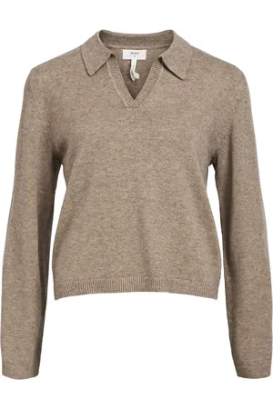 Object Objthess L/S V-Neck Knit Polo Noos Beige