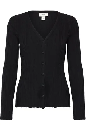 Monki Long Rib Knit Cardigan Black