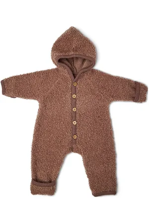 Smallstuff Jumpsuit Bouclé Merino Wool W. Buttons And Hoodie Brown