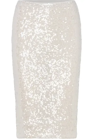 Monki Midi Sequin Skirt Beige