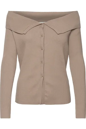 Monki Off Shoulder Knitted Cardigan Beige