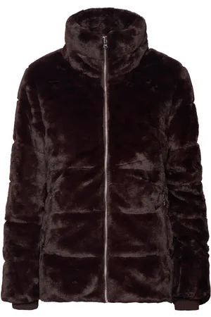 Ralph Lauren Quilted Faux-Fur Funnelneck Jacket Brown