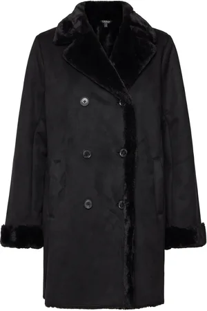 Ralph Lauren Double-Breasted Faux-Suede Coat Black