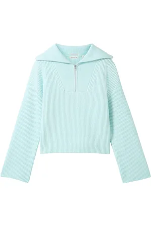 TOM TAILOR Cropped Knit Troyer Blue