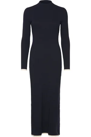 MANGO Knitted Dress With Contrasting Trims Navy
