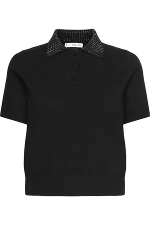 MANGO Knitted Polo Shirt With Rhinest Collar Black