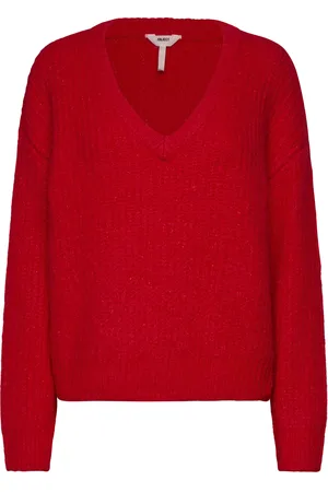 Object Objmilu Ls Lo V-Neck Knit E Au 24 Red
