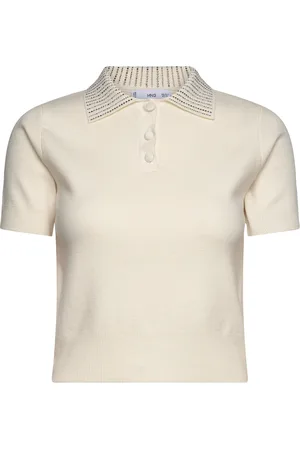 MANGO Knitted Polo Shirt With Rhinest Collar Cream