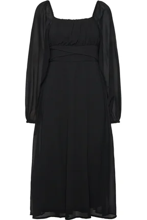 BUBBLEROOM Brenna Square Neck L/S Midi Georgette Dress Black