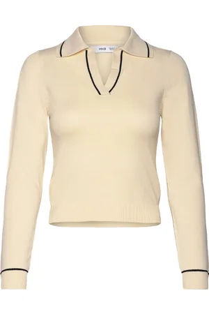 MANGO Knitted Polo-Neck Sweater Beige