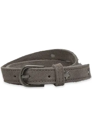 MANGO Leather Belt With Star Studs Grey