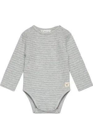 MANGO Striped Cotton Bodysuit Grey