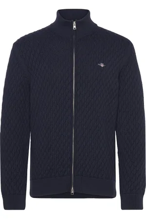 GANT Textured Cotton Zip Cardigan Navy