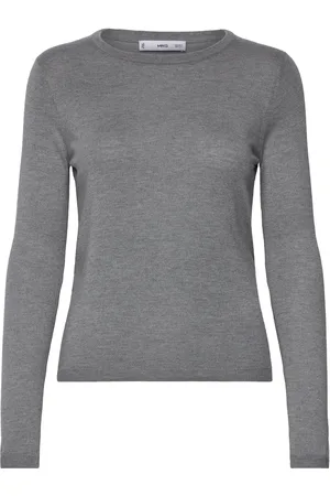 MANGO Fine-Knit Crew-Neck Sweater Grey