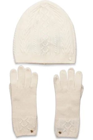 Ralph Lauren Cable-Knit Beanie & Glove Set Cream