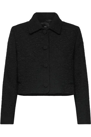 MANGO Crop Tweed Jacket Black