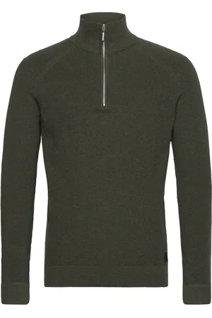 TOM TAILOR Structured Knit Troyer Khaki