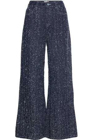 Fabienne Chapot Thea Wide Leg Tweed Jeans Navy