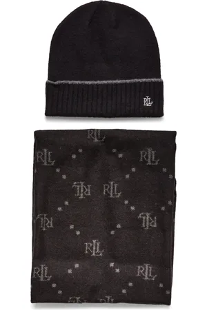 Ralph Lauren Logo Jacquard Scarf & Beanie Set Black