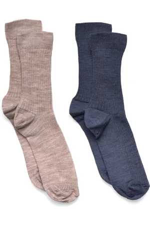 Lindex Sock 2P Wool Ribb Blue