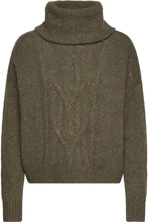 Ralph Lauren Cable-Knit Wool-Blend Turtleneck Sweater Khaki