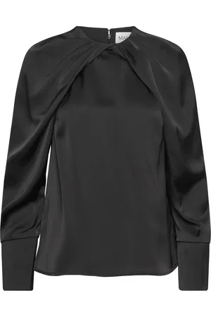 By Malina Evie Pleated Neckline Blouse Black