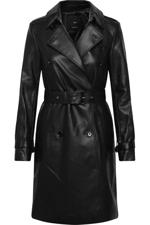 MANGO Leather-Effect Trench Coat Black