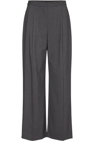 MANGO Wideleg Pleated Trousers Grey