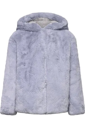 MANGO Coat With Fur-Effect Hood Blue