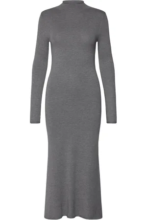 MANGO Perkins-Neck Knitted Dress Grey