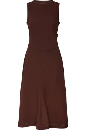 MANGO Midi-Dress With Decorative Stitching Brown