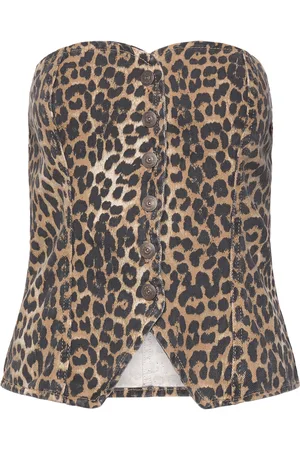 MANGO Leopard-Print Corset Top Brown