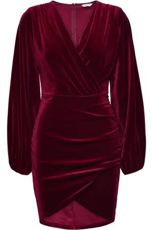 BUBBLEROOM Leija Velvet Dress Burgundy