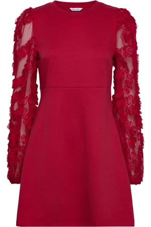 BUBBLEROOM 3D Floral Sleeve Short Dress Red