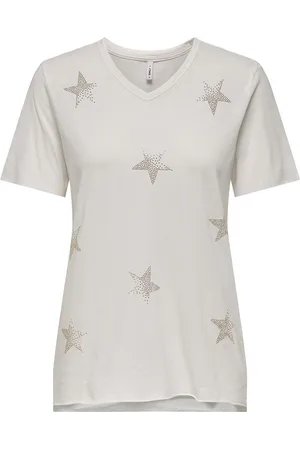 ONLY Onllucy Life Star S/S V-Neck Cs Top White