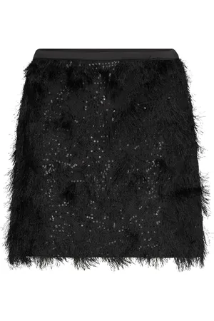 BUBBLEROOM Ryanne Fringe Sequin Mini Skirt Black