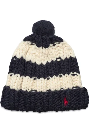 Ralph Lauren 100% Wool-Chunky Stripe Beanie Navy