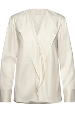 Calvin Klein Natural Sheen Ls Draped Blouse Cream
