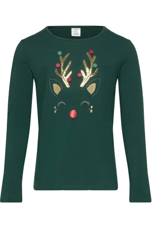 Lindex Top Ls Reindeer Face Green