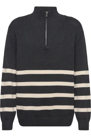 Lindex Sweater Knitted Halfzip Stripe Navy