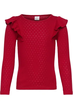 Lindex Top L S Frill Detail Pointelle Red