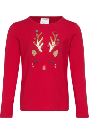 Lindex Top Ls Reindeer Face Red