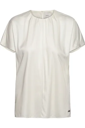 Calvin Klein Natural Sheen Ss Gathered Blouse White