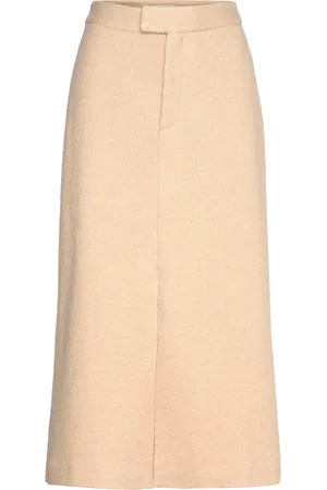By Malina Alina Front Slit Boucle Midi Skirt Cream