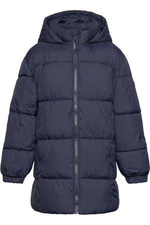 MANGO Quilted Long Coat Navy
